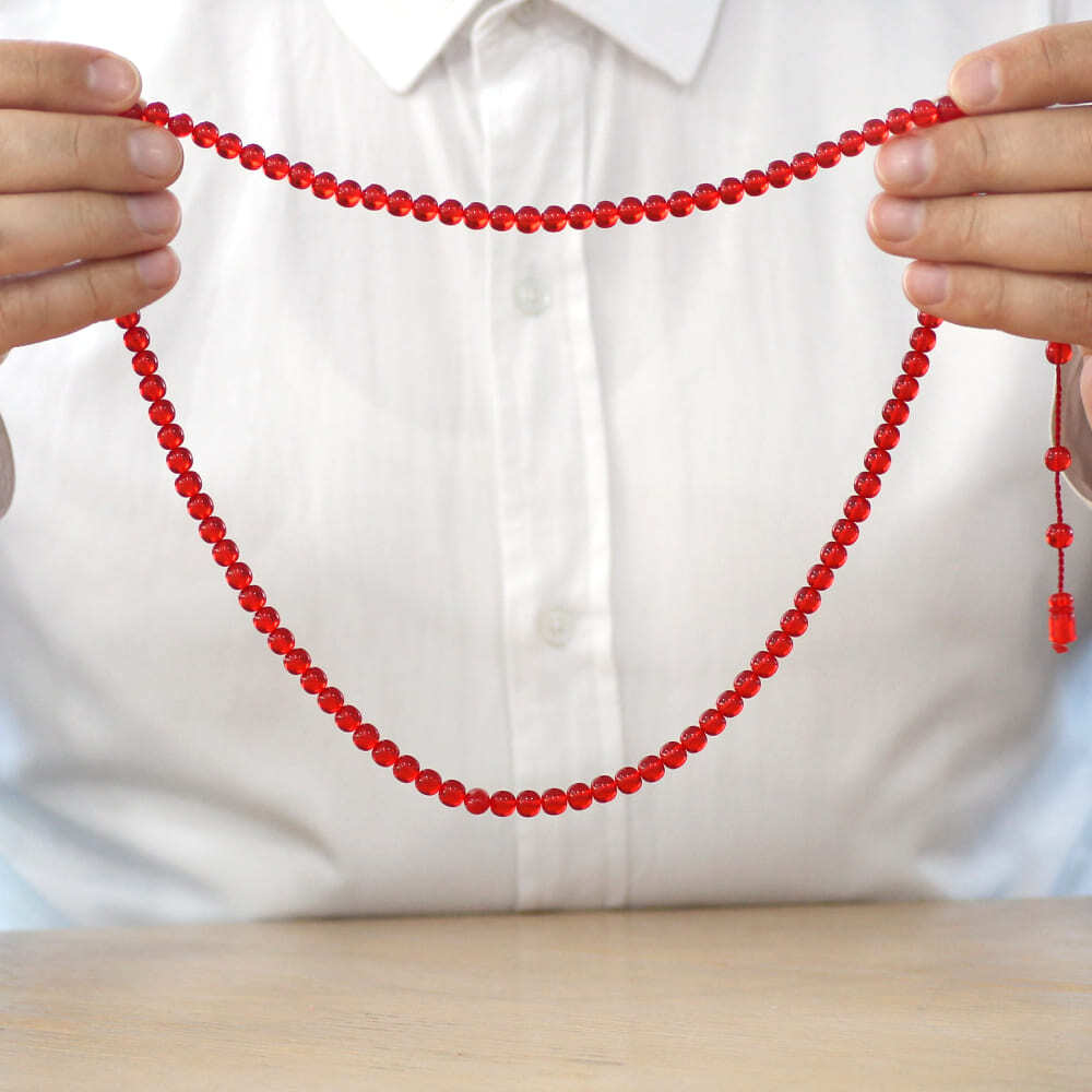 Ateş Kehribar Namaz Tesbihi - Sistemli - Bayrak Kırmızı Renk - Özel Kesim - 3