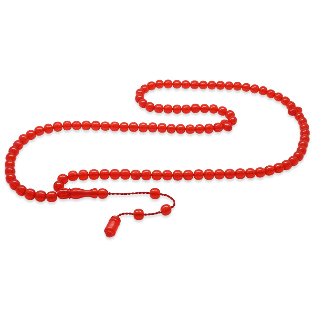 Ateş Kehribar Namaz Tesbihi - Sistemli - Bayrak Kırmızı Renk - Özel Kesim - 4