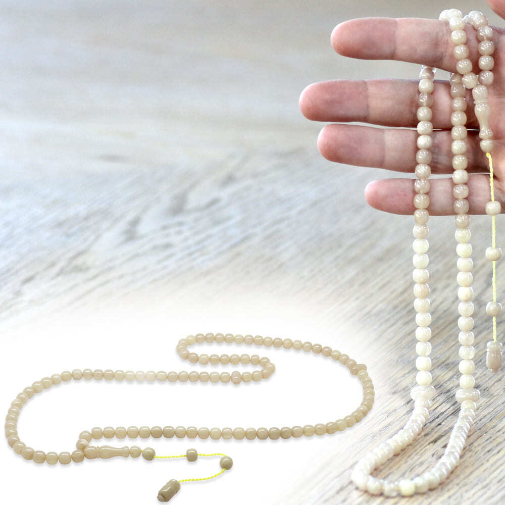 Ateş Kehribar Namaz Tesbihi - Sistemli - Bej Renk - Özel Kesim - 1