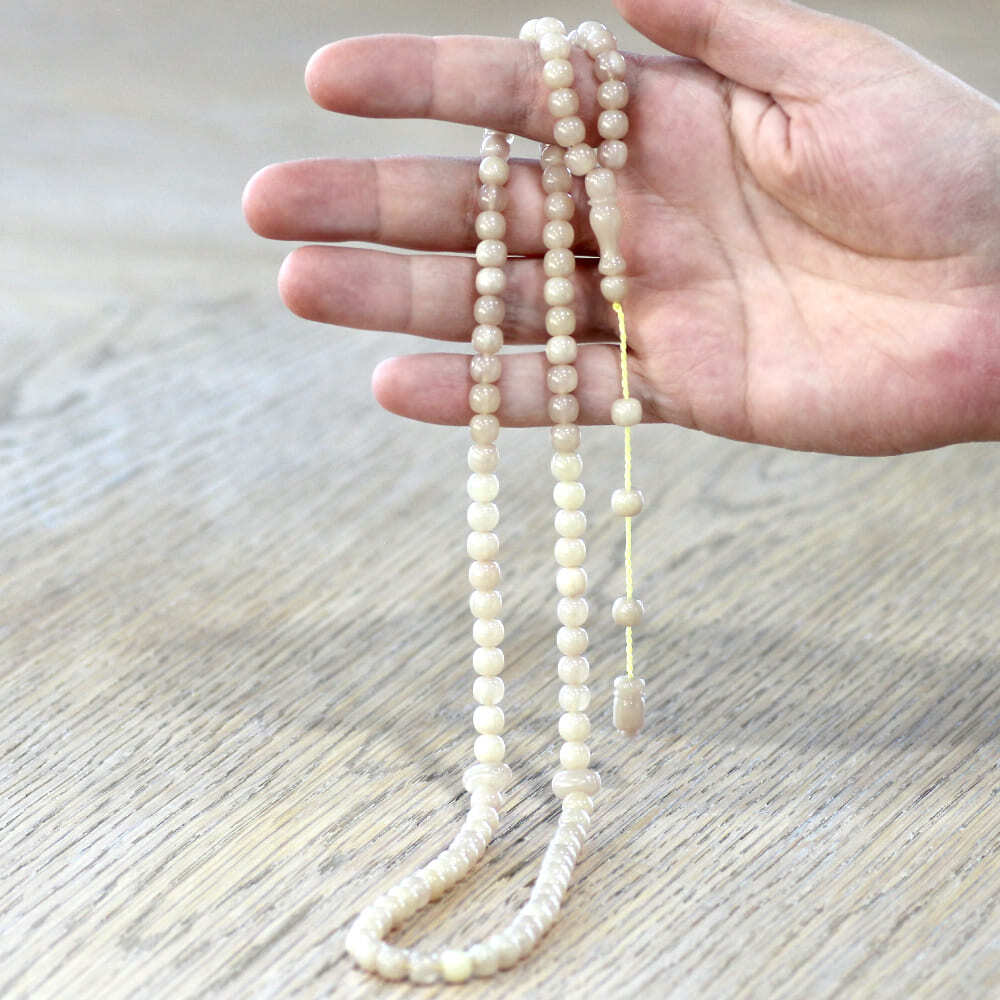 Ateş Kehribar Namaz Tesbihi - Sistemli - Bej Renk - Özel Kesim - 2