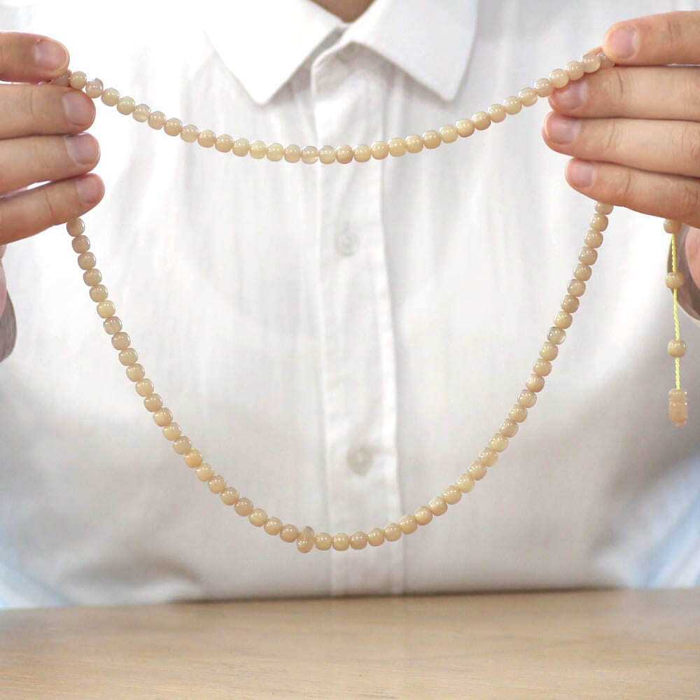 Ateş Kehribar Namaz Tesbihi - Sistemli - Bej Renk - Özel Kesim - 3