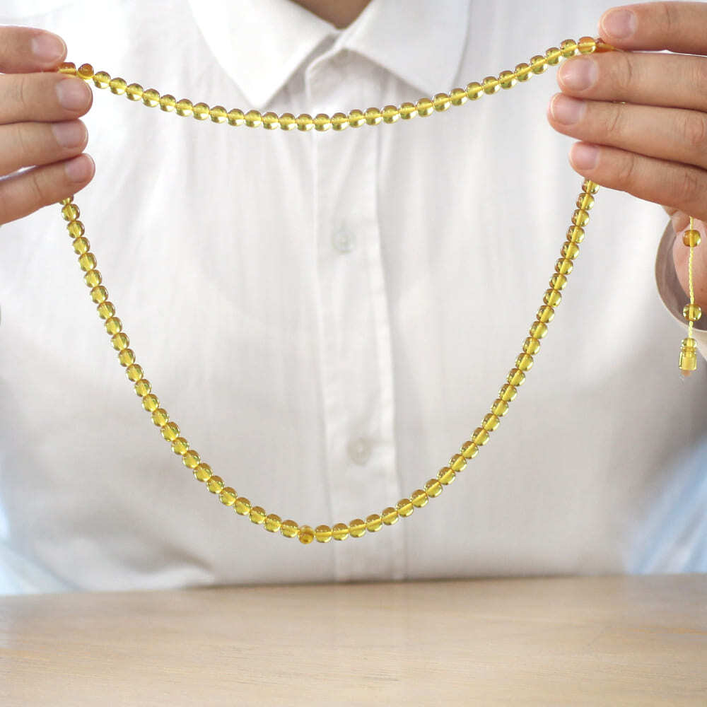 Ateş Kehribar Namaz Tesbihi - Sistemli - Sarı Renk - Özel Kesim - 3