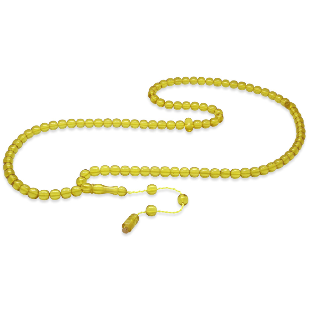 Ateş Kehribar Namaz Tesbihi - Sistemli - Sarı Renk - Özel Kesim - 4