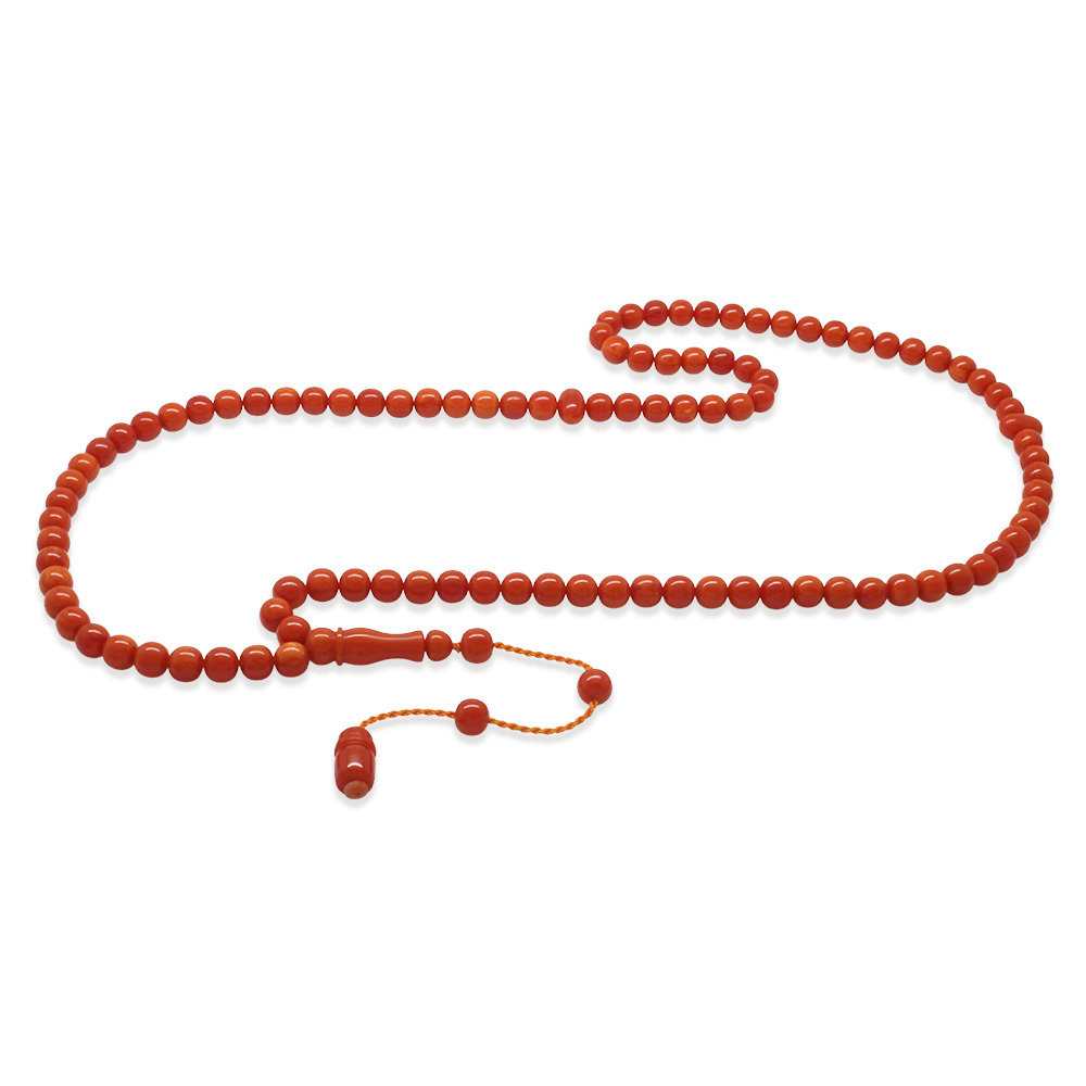 Ateş Kehribar Namaz Tesbihi - Sistemli - Kırmızı Renk - Özel Kesim - 4