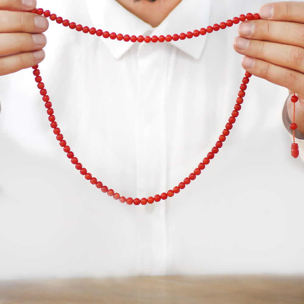 Ateş Kehribar Namaz Tesbihi - Sistemli - Kırmızı Renk - Özel Kesim - 3