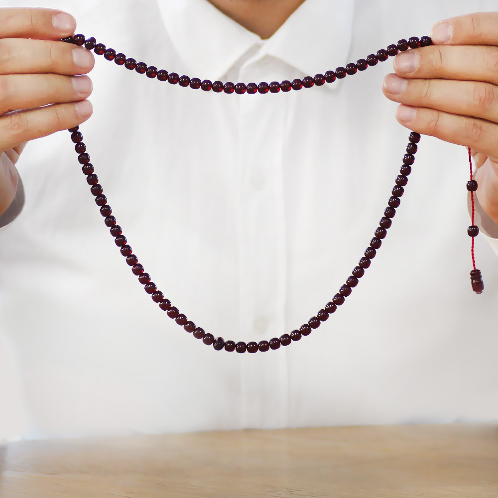 Ateş Kehribar Namaz Tesbihi - Sistemli - Koyu Kırmızı Renk - Özel Kesim - 3