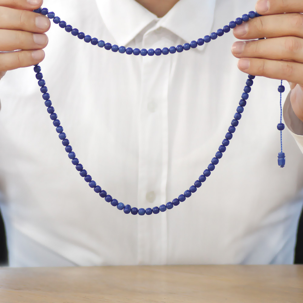 Ateş Kehribar Namaz Tesbihi - Sistemli - Mavi Renk - Özel Kesim - 3