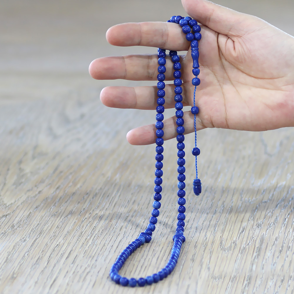 Ateş Kehribar Namaz Tesbihi - Sistemli - Mavi Renk - Özel Kesim - 2