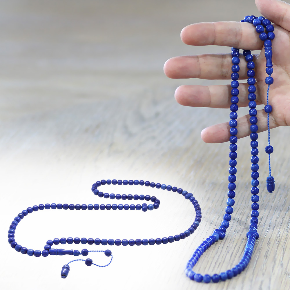 Ateş Kehribar Namaz Tesbihi - Sistemli - Mavi Renk - Özel Kesim - 1