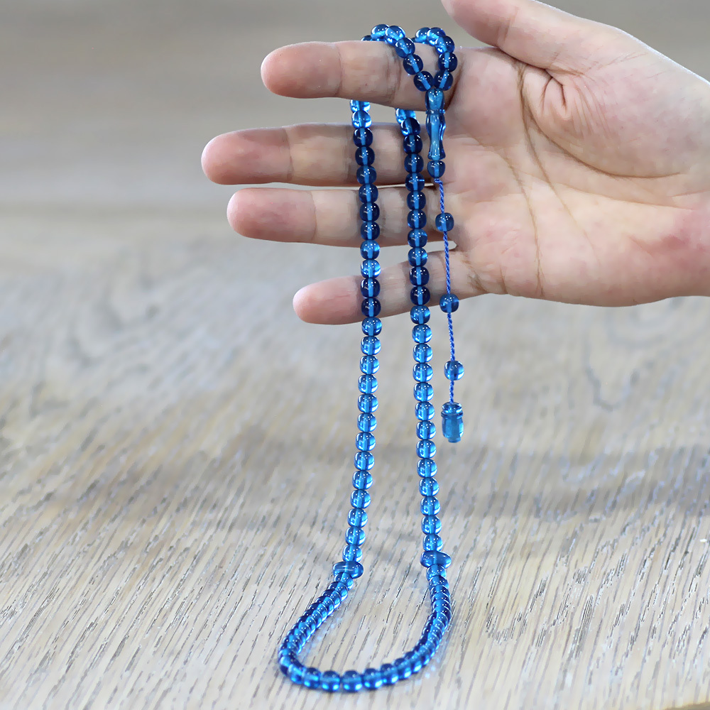 Ateş Kehribar Namaz Tesbihi - Sistemli - Turkuaz Renk - Özel Kesim - 2