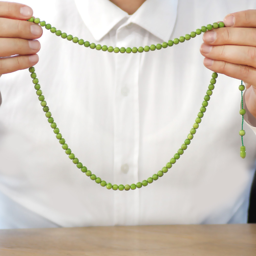 Ateş Kehribar Namaz Tesbihi - Sistemli - Yeşil Renk - Özel Kesim - 3