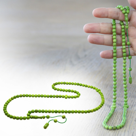 Ateş Kehribar Namaz Tesbihi - Sistemli - Yeşil Renk - Özel Kesim - Tesbihane