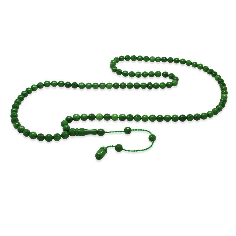 Ateş Kehribar Namaz Tesbihi - Sistemli - Zümrüt Yeşili Renk - Özel Kesim - 4