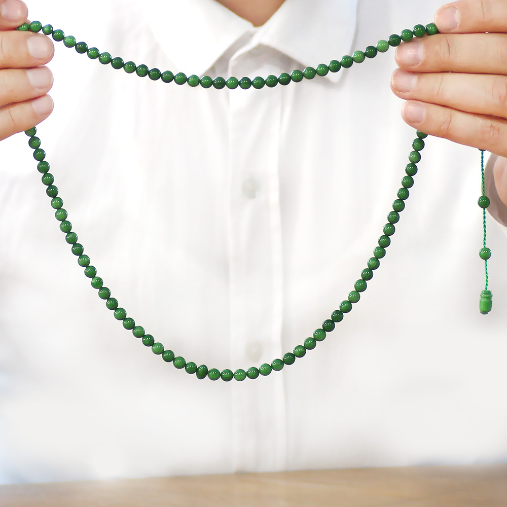 Ateş Kehribar Namaz Tesbihi - Sistemli - Zümrüt Yeşili Renk - Özel Kesim - 3