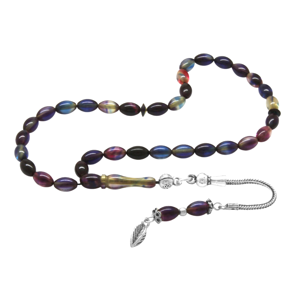 Ateş Kehribar Tesbih - 925 Ayar Gümüş Püsküllü - Mini Boy - Bonibon - Arpa Kesim - 4