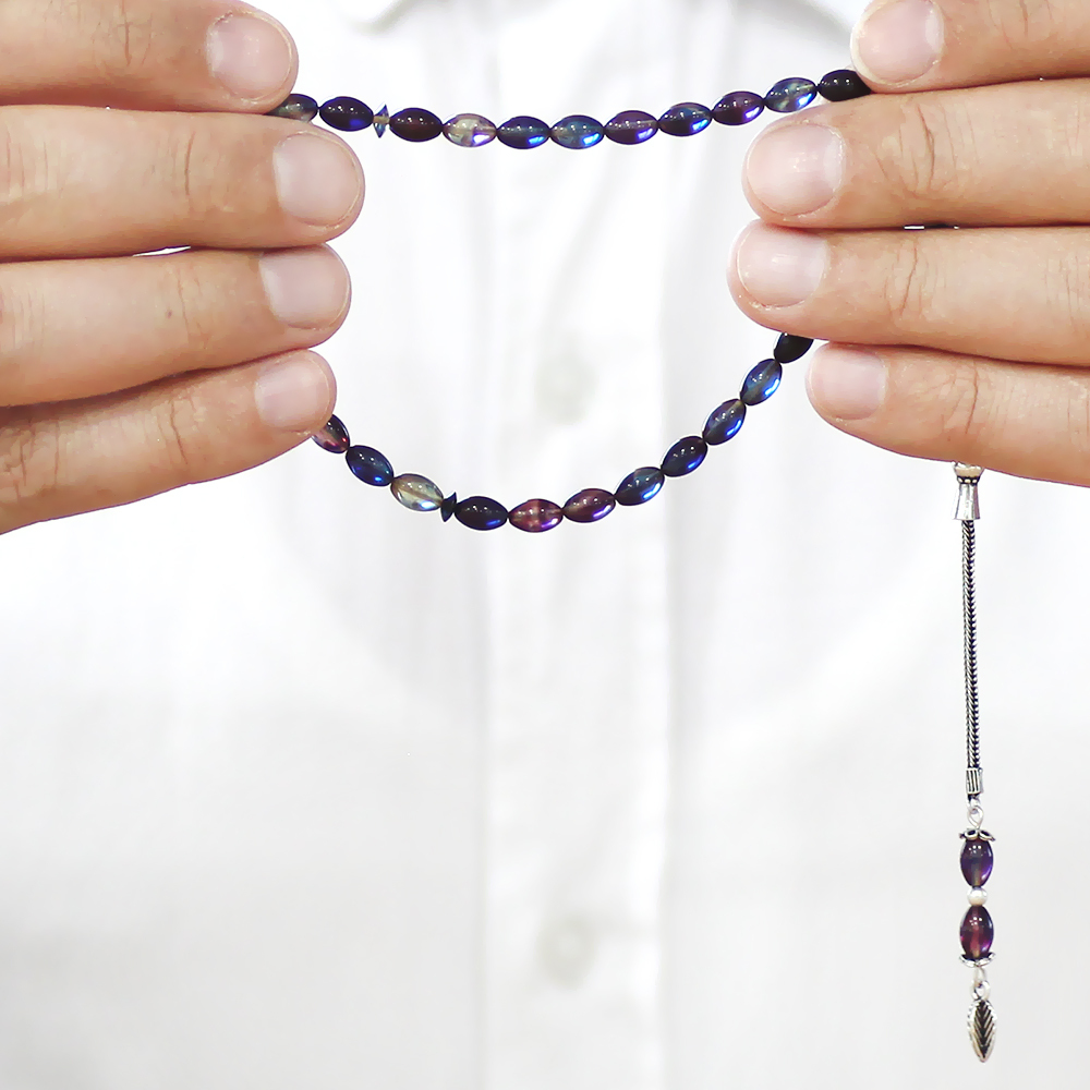 Ateş Kehribar Tesbih - 925 Ayar Gümüş Püsküllü - Mini Boy - Bonibon - Arpa Kesim - 3