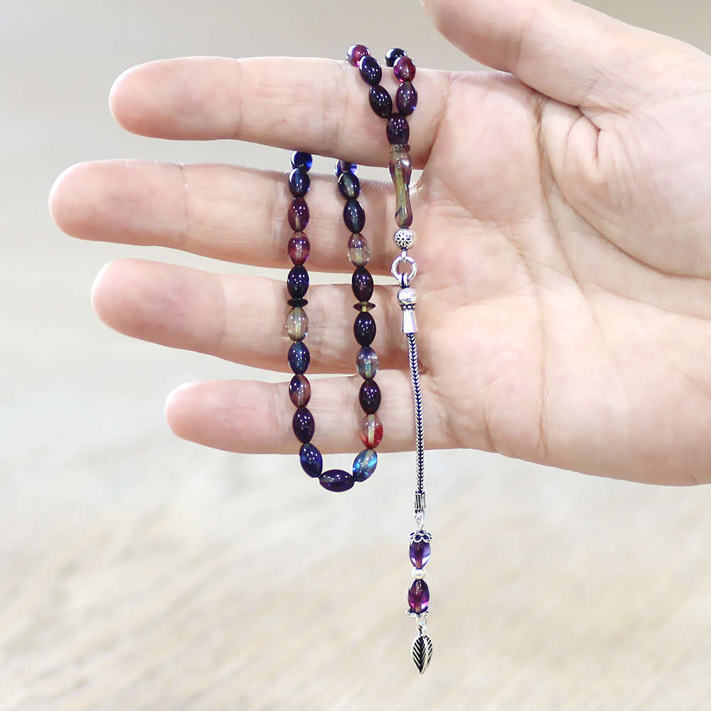 Ateş Kehribar Tesbih - 925 Ayar Gümüş Püsküllü - Mini Boy - Bonibon - Arpa Kesim - 2