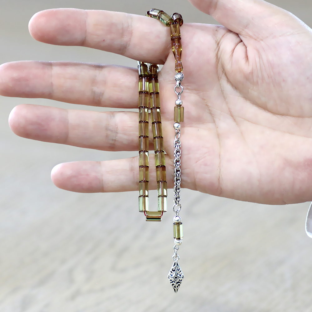 Ateş Kehribar Tesbih - Kararmaz Metal Arnavut Püsküllü - Mini Boy - Ihlamur Sarısı - Kesme Kesim - 3