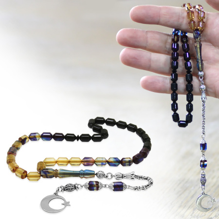 Ateş Kehribar Tesbih - Metal Püsküllü - Süzme Bonibon Renk - İsme Özel Yazılı - Kapsül Kesim - Tesbihane