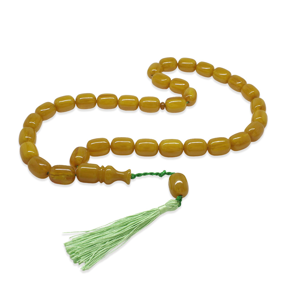 Ateş Kehribar Tesbih - Osmanlı Saray Püsküllü - Mega Boy - Sarı Renk - Kapsül Kesim - 4