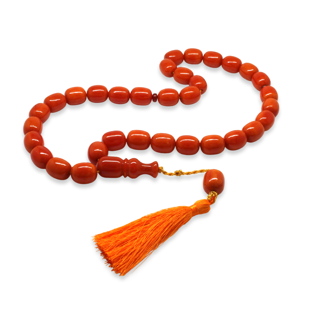 Ateş Kehribar Tesbih - Osmanlı Saray Püsküllü - Mega Boy - Turuncu Renk - Kapsül Kesim - 4