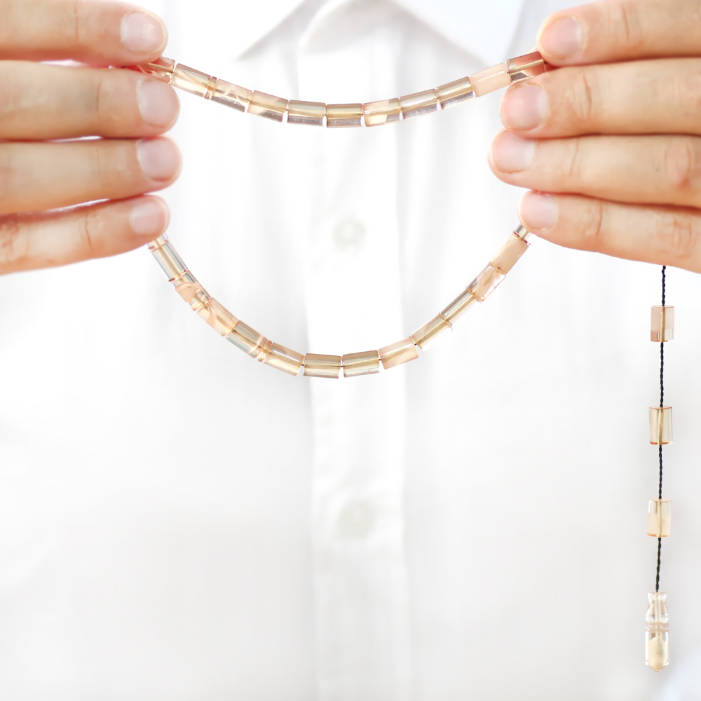 Ateş Kehribar Tesbih - Sistemli - Şeffaf Beyaz Hareli - Kesme Kesim - 4