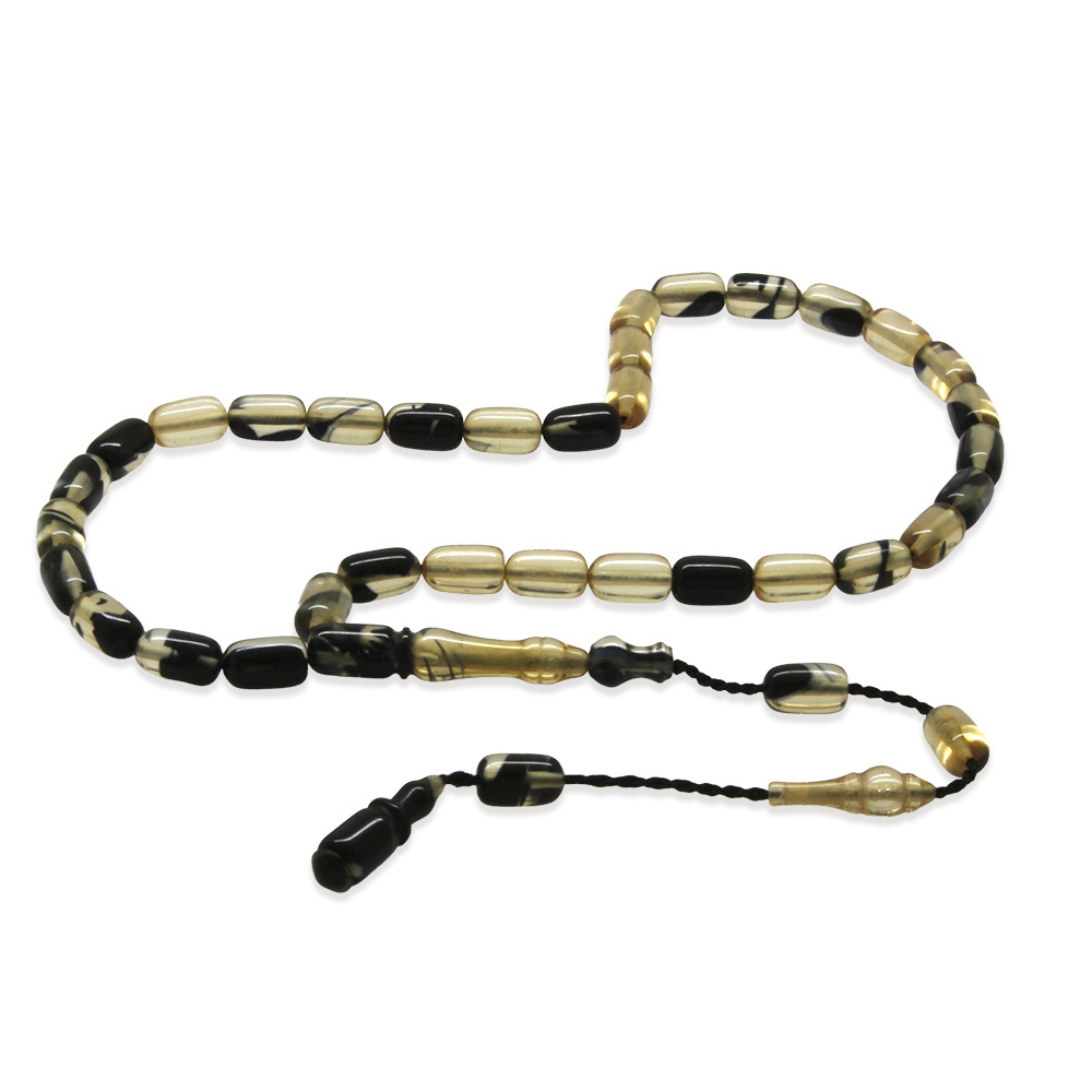 Ateş Kehribar Tesbih - Sistemli Tasarım - Mini Boy - Siyah Beyaz - Kapsül Kesim - 4