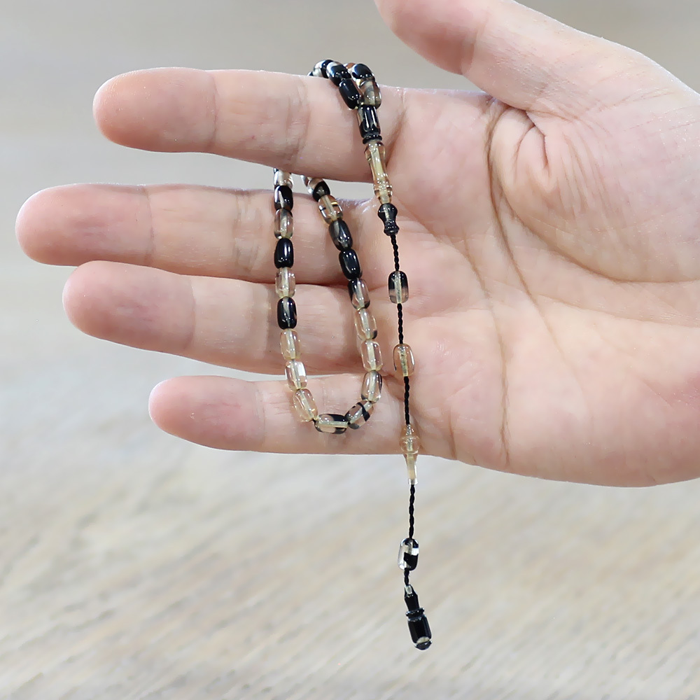 Ateş Kehribar Tesbih - Sistemli Tasarım - Mini Boy - Siyah Beyaz - Kapsül Kesim - 2