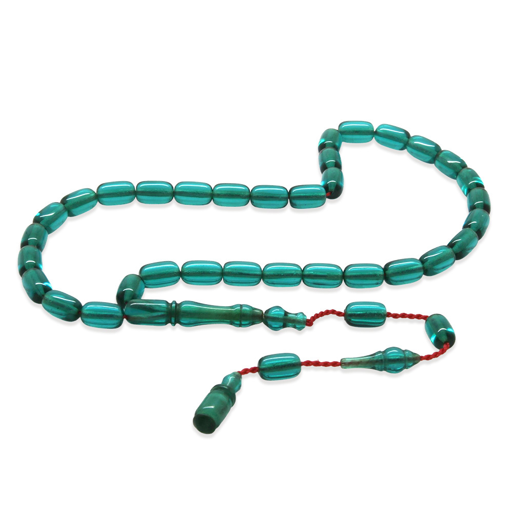 Ateş Kehribar Tesbih - Sistemli Tasarım - Mini Boy - Su Yeşili - Kapsül Kesim - 4