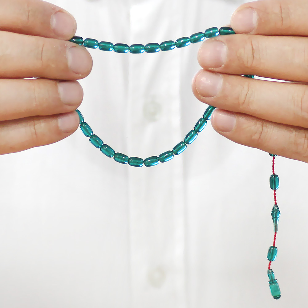 Ateş Kehribar Tesbih - Sistemli Tasarım - Mini Boy - Su Yeşili - Kapsül Kesim - 3