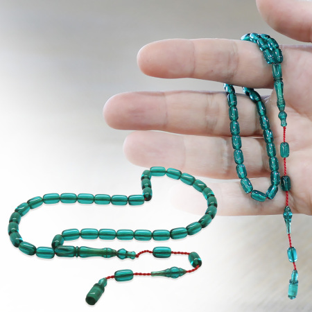 Ateş Kehribar Tesbih - Sistemli Tasarım - Mini Boy - Su Yeşili - Kapsül Kesim - Tesbihane