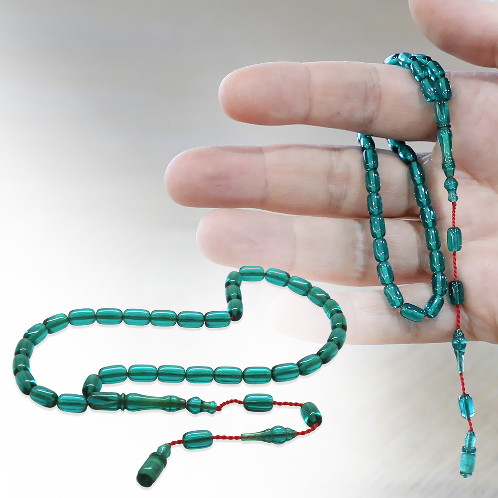 Ateş Kehribar Tesbih - Sistemli Tasarım - Mini Boy - Su Yeşili - Kapsül Kesim - 1