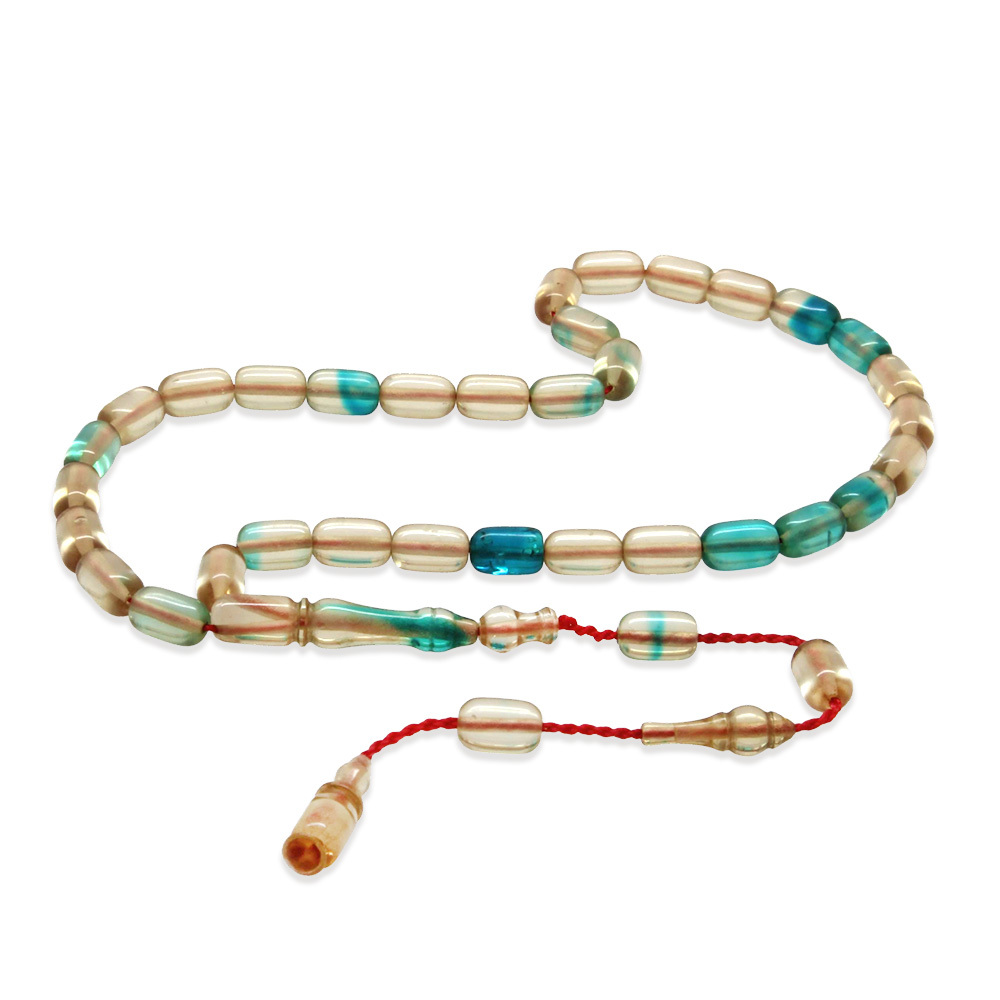 Ateş Kehribar Tesbih - Sistemli Tasarım - Mini Boy - Turkuaz Beyaz - Kapsül Kesim - 4