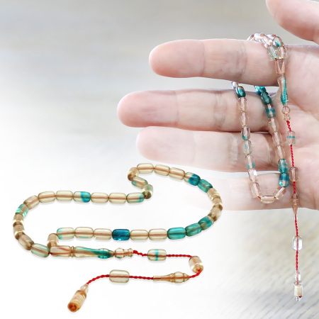 Ateş Kehribar Tesbih - Sistemli Tasarım - Mini Boy - Turkuaz Beyaz - Kapsül Kesim - Tesbihane