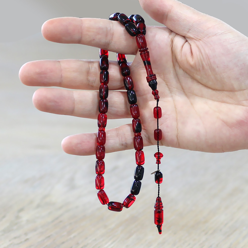 Katalin Tesbih - Sistem Takımlı - Usta İşçilikli - İmamesi Halkalı - Kırmızı Siyah - Kapsül Kesim - 2