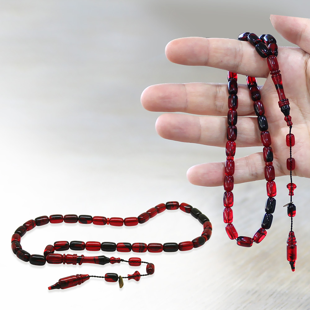 Katalin Tesbih - Sistem Takımlı - Usta İşçilikli - İmamesi Halkalı - Kırmızı Siyah - Kapsül Kesim - 1