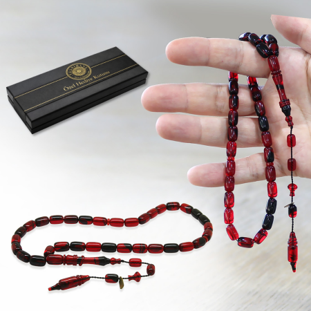 Katalin Tesbih - Sistemli - Usta İşçilikli - İmamesi Halkalı - Kırmızı Siyah - Kapsül Kesim - Tesbihane