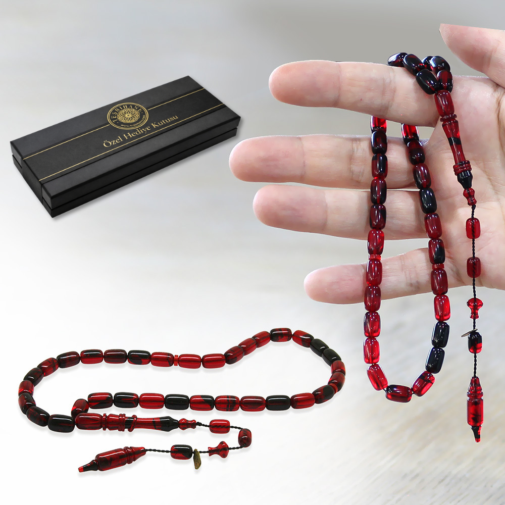 Katalin Tesbih - Sistemli - Usta İşçilikli - İmamesi Halkalı - Kırmızı Siyah - Kapsül Kesim - 1