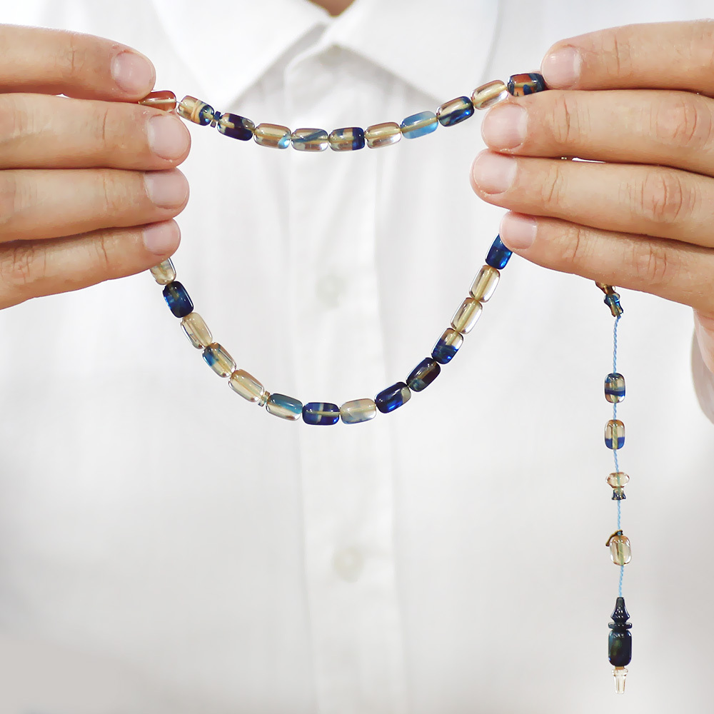 Katalin Tesbih - Sistem Takımlı - Usta İşçilikli - İmamesi Halkalı - Mavi Beyaz - Kapsül Kesim - 3