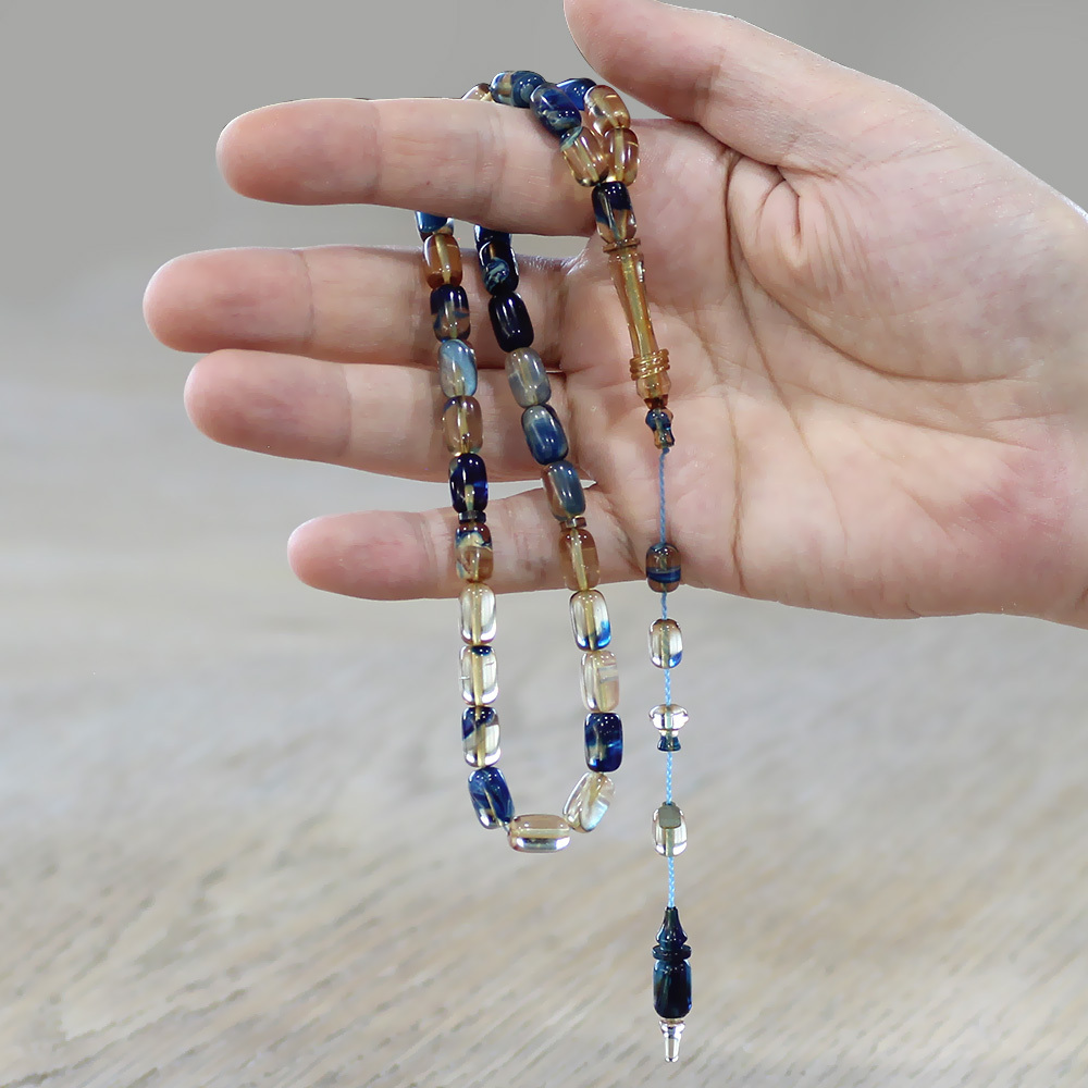 Katalin Tesbih - Sistem Takımlı - Usta İşçilikli - İmamesi Halkalı - Mavi Beyaz - Kapsül Kesim - 2