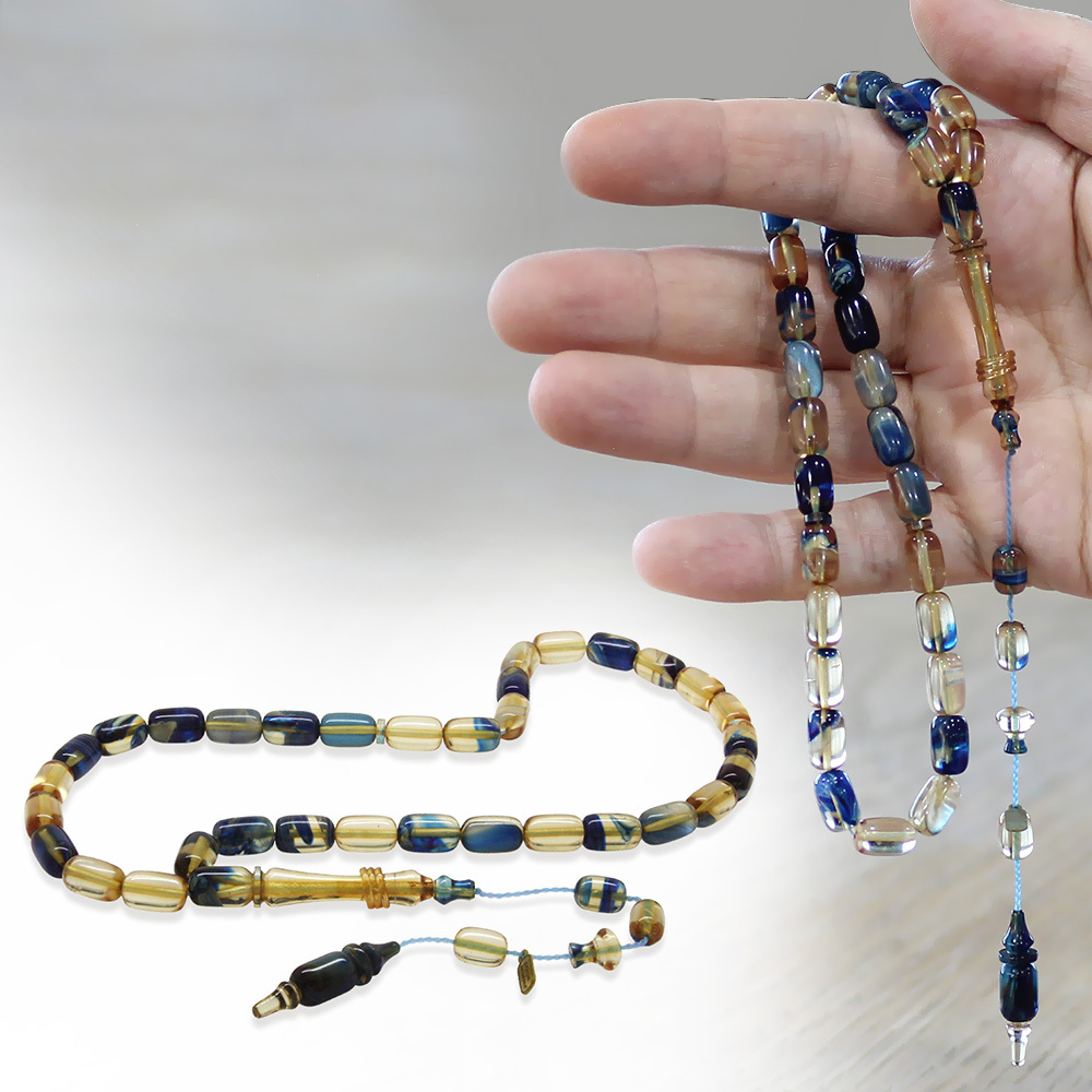 Katalin Tesbih - Sistem Takımlı - Usta İşçilikli - İmamesi Halkalı - Mavi Beyaz - Kapsül Kesim - 1