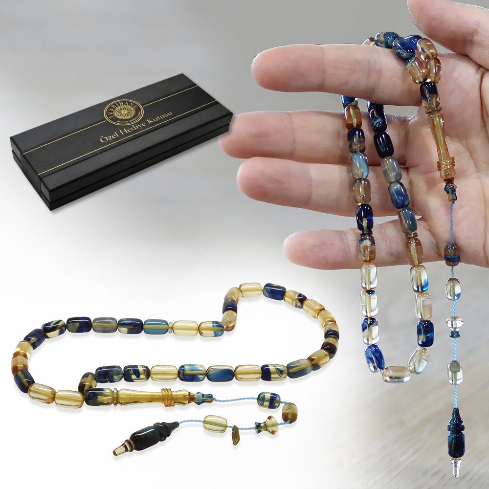 Katalin Tesbih - Sistemli - Usta İşçilikli - İmamesi Halkalı - Mavi Beyaz - Kapsül Kesim - 1