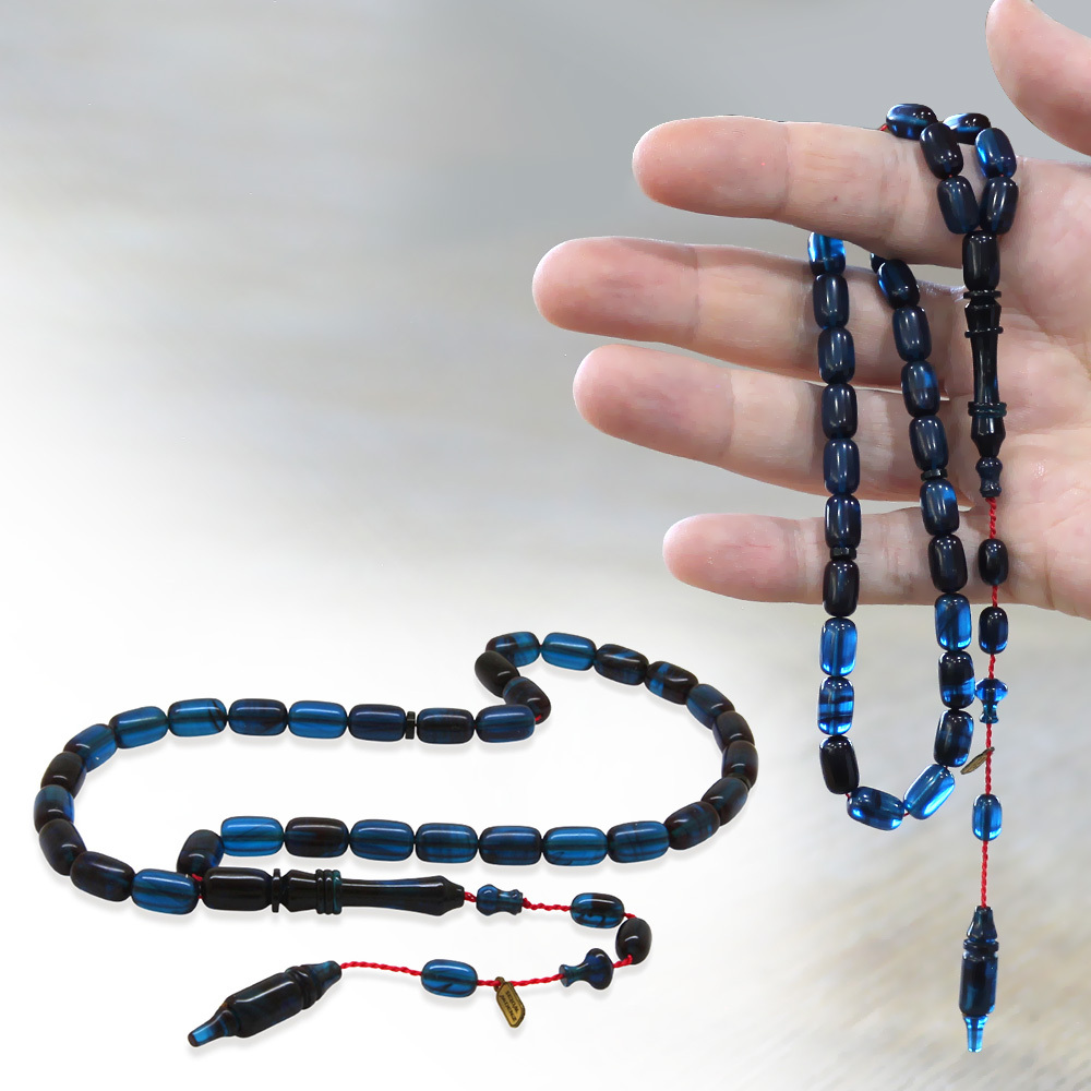 Katalin Tesbih - Sistem Takımlı - Usta İşçilikli - İmamesi Halkalı - Mavi Siyah - Kapsül Kesim - 1