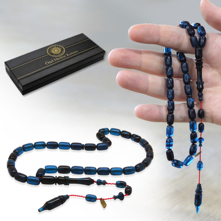 Katalin Tesbih - Sistemli - Usta İşçilikli - İmamesi Halkalı - Mavi Siyah - Kapsül Kesim - Tesbihane