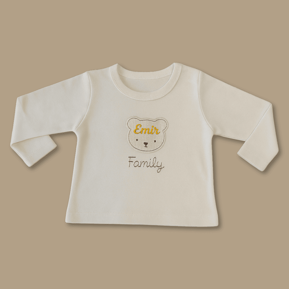 Ayıcık Desenli Kişiye Özel İsim Nakışlı Krem 3 lü Set - 4
