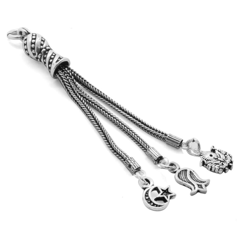 Ayyıldız Arma Lale Tasarım Üç Kamçılı 925 Ayar Gümüş Püskül - 2