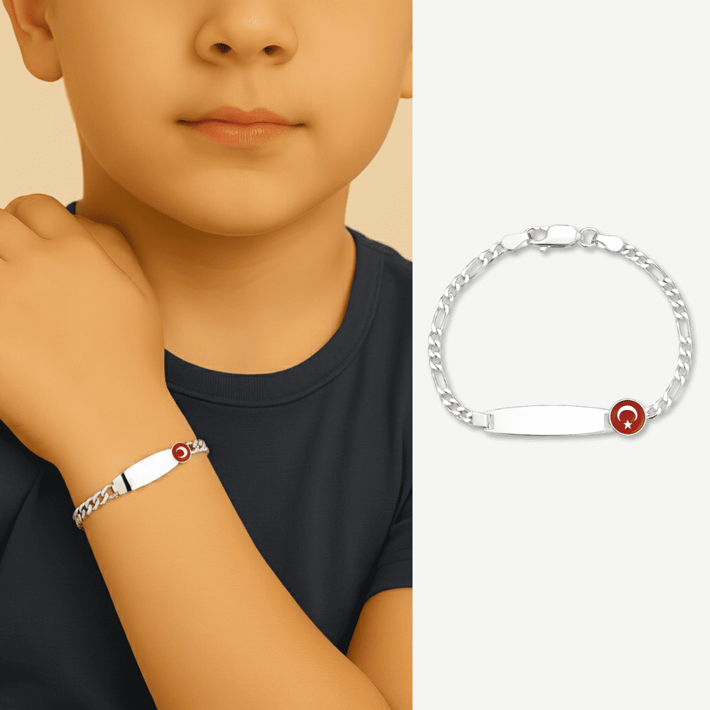 Ayyıldız Detaylı 925 Ayar Gümüş Zincirli İsme Özel Yazılı Çocuk Bileklik - 1