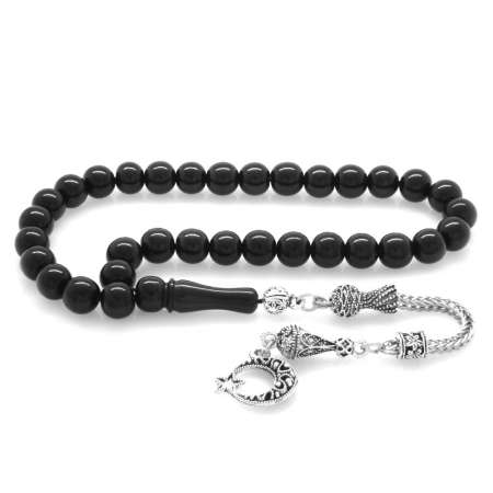 Kararmaz Metal Ayyıldız Püsküllü Küre Kesim Rus Oltu Tesbih - Tesbihane