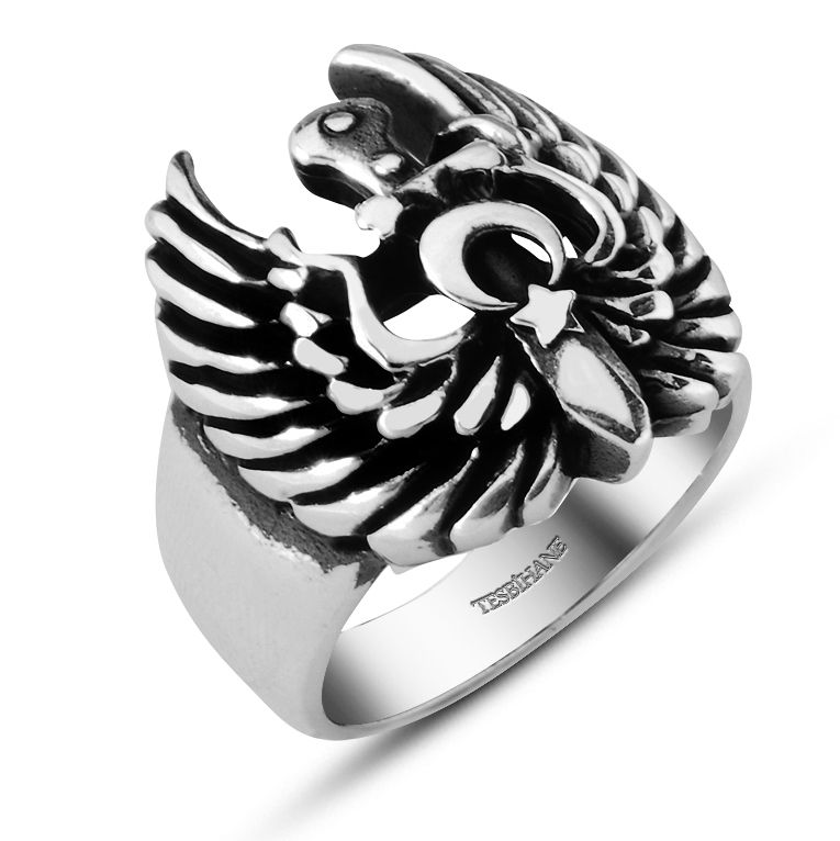 Ayyıldız Kartallı 925 Ayar Gümüş Yüzük - 4