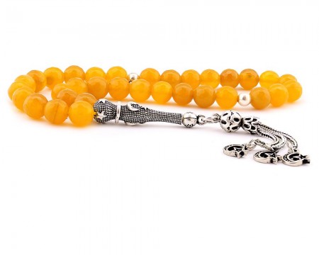 Ayyıldız Model Gümüş Dizayn Sarı Doğaltaş Tesbih - Tesbihane